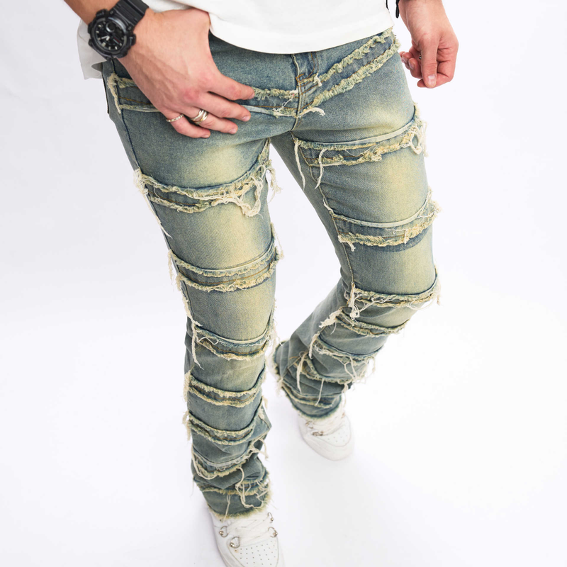 Erkek Giyim 2024 erkek yeni slim fit çizme paça pantolon erkek hip hop sokak erkek kot pantolon_voghion.com