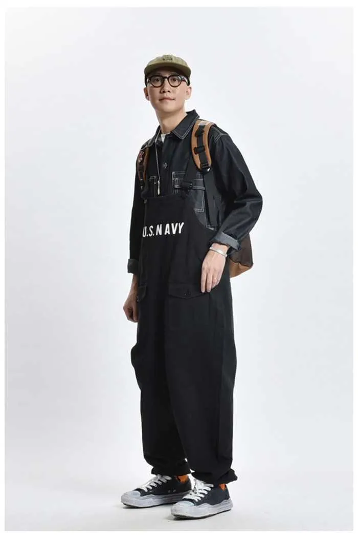 Men's Denim Pants American Retro Overalls Jumpsuit Men Fashion Letter Printing Solid Pockets Mens Loose Jeans T221102_voghion.com