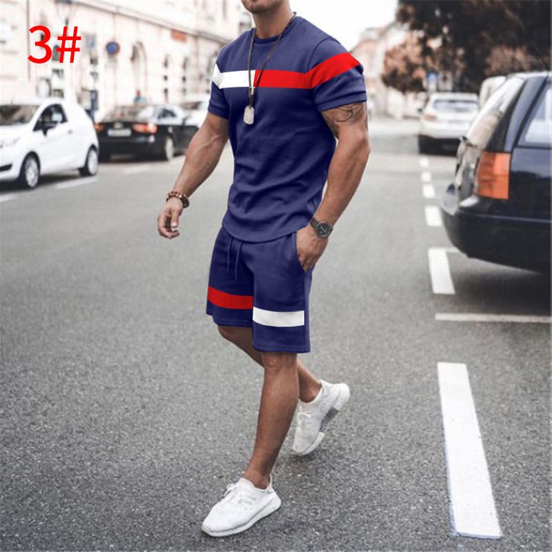 2023 sommermotetrend sport fargematchende kortermet dress for menn tilfeldig løs rund hals_voghion.com