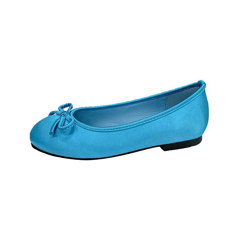 ~Runde Zehenpartie Blaue Ballerinas für Damen 2025 Frühling Satin Bequeme flache Slip-On Oma Schuhe_voghion.com