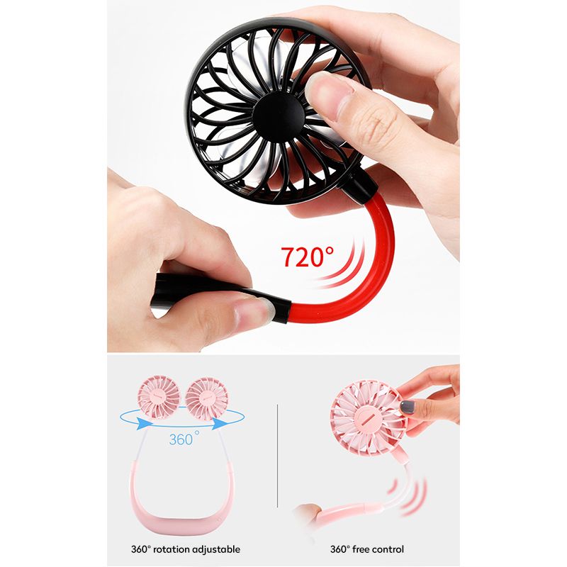 Ventilador portátil USB Ventilador frio Mãos livres Ventilador de pescoço Pendurado Mini Ventilador esportivo recarregável Ventilador duplo de pescoço ajustável de 3 velocidades Escritório em casa_voghion.com