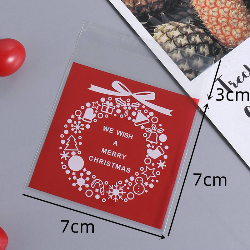 25 Stück rote Keksverpackungsbeutel mit Weihnachtskranz, Schneeflocken-Süßigkeiten-Druckverschlussbeutel, selbstklebende Backverpackungsbeutel_voghion.com