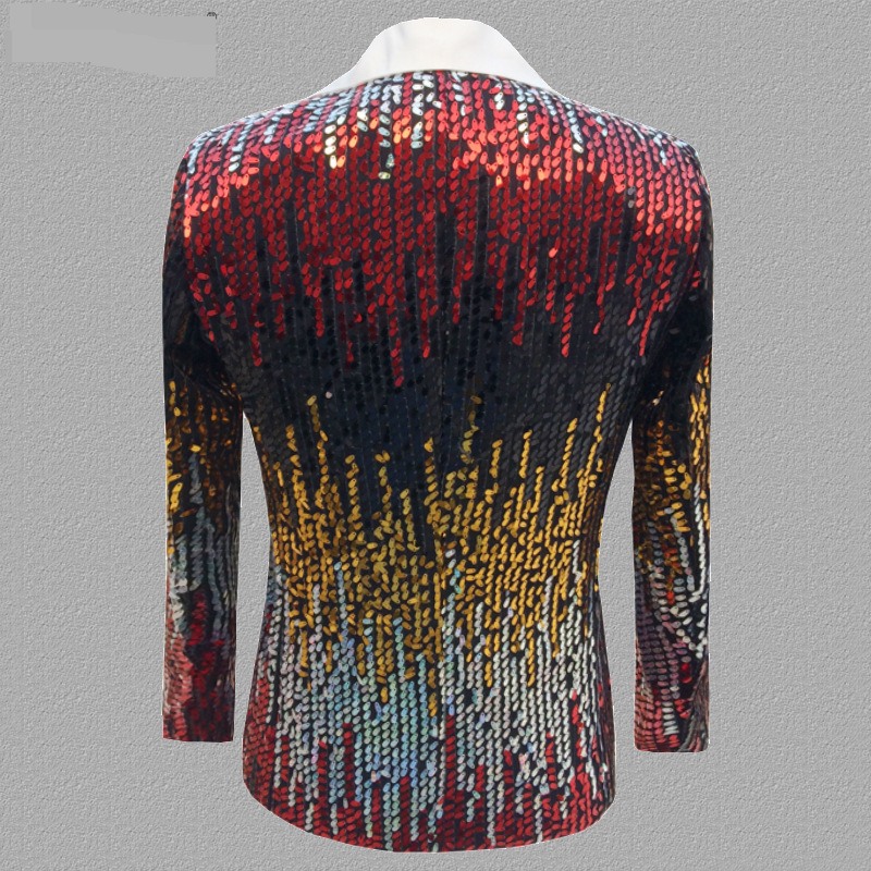 Îmbrăcăminte bărbătească Costume cu paiete pentru bărbați Rochii slim pentru gazdă, maestru de ceremonii, versiune coreeană, casual, costum multicolor, costume de scenă_voghion.com