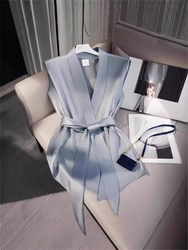 Abbigliamento da donna Top di alta qualità Temperamento unico e bello Vita Camicia azzurra chiara_voghion.com
