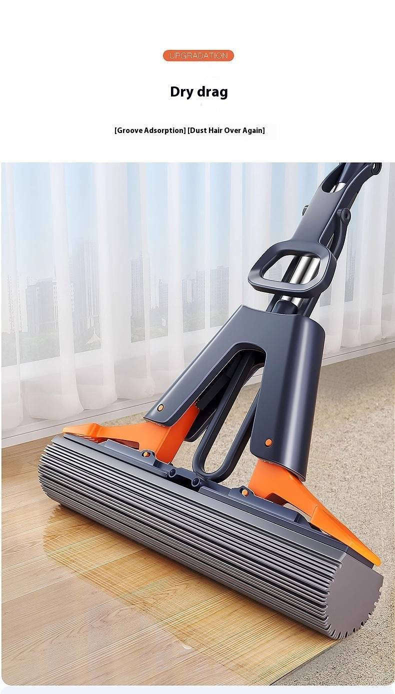 Mop de esponja - Novo limpador de piso dobrável e autotorcedor com cabeça de borracha absorvente (não é necessário lavar à mão)_voghion.com