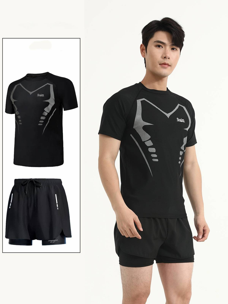 Traje de baño de dos piezas para hombre, de manga corta, con protección solar, de secado rápido y para entrenamiento de natación de talla grande para adultos._voghion.com