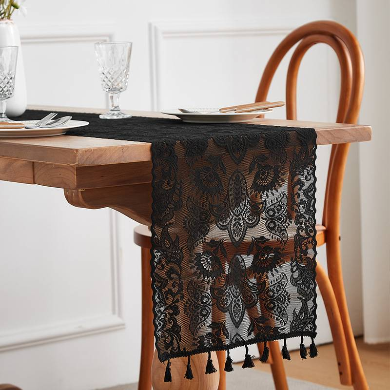 Çift Katmanlı Dantel Masa Örtüsü, Saçaklı 60 İnç, Sehpa, TV Sehpası, Çiçek Nakışlı, Yıkanabilir Hafif Ev Dekorasyonu_voghion.com