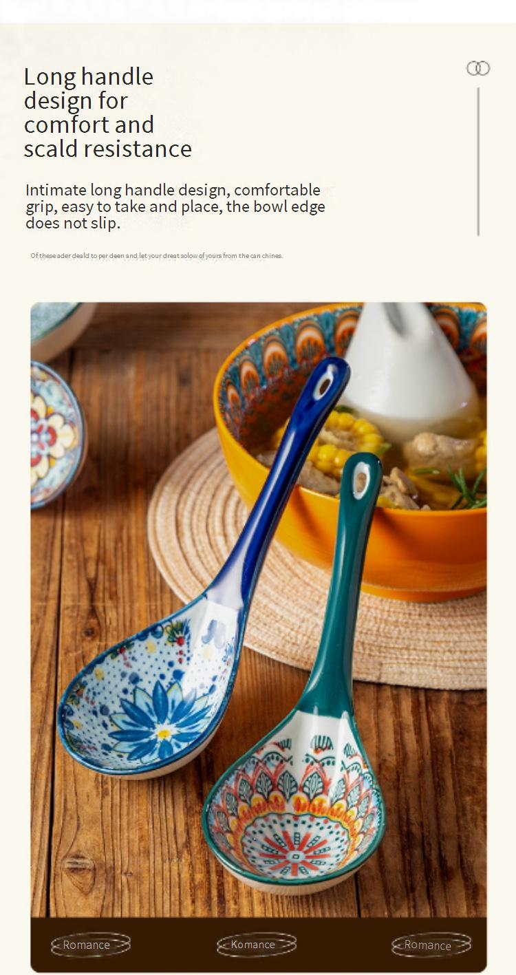 Bohemian Ceramic Soup Spoon Household Large Soup Spoon Long Handle Spoon Porridge Spoon Porridge Spoon Large Spoon_voghion.com