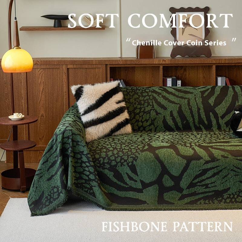 Vintage Chenille Leopard Print Sofa Cover Throw Blanket - Soft Thick Textured Fabric For 3-Seater Couch - French Style Thickened Sofa Blanket_voghion.com