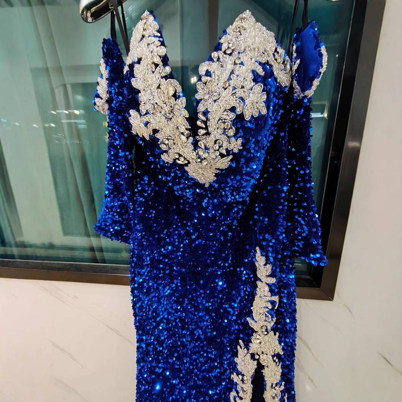 Élégante robe de soirée sirène à paillettes avec fente haute – Décolleté en V profond, coupe moulante, parfaite pour les fêtes et les occasions spéciales_voghion.com