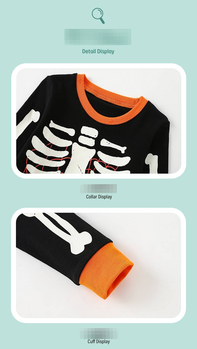 Pijama de Halloween para niños que brilla en la oscuridad: conjunto de dos piezas de manga larga y pantalón para niños y niñas (3-8 años)_voghion.com