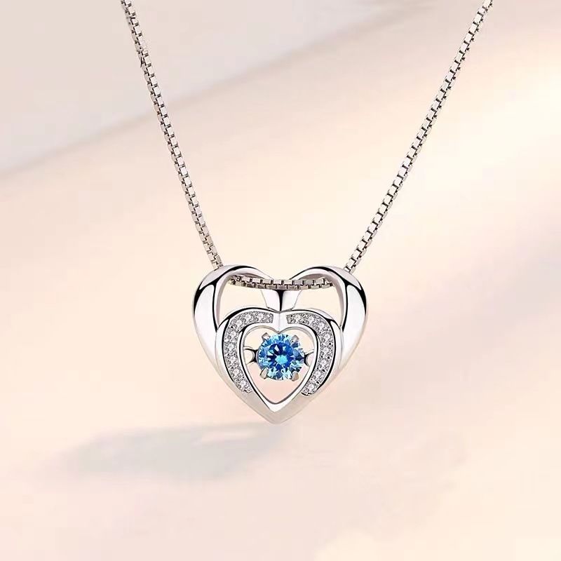 Herzförmige Halskette aus Sterlingsilber mit Diamantakzenten, zarter Kastenkette und elegantem Anhänger für das Schlüsselbein – perfekt für jeden Tag._voghion.com