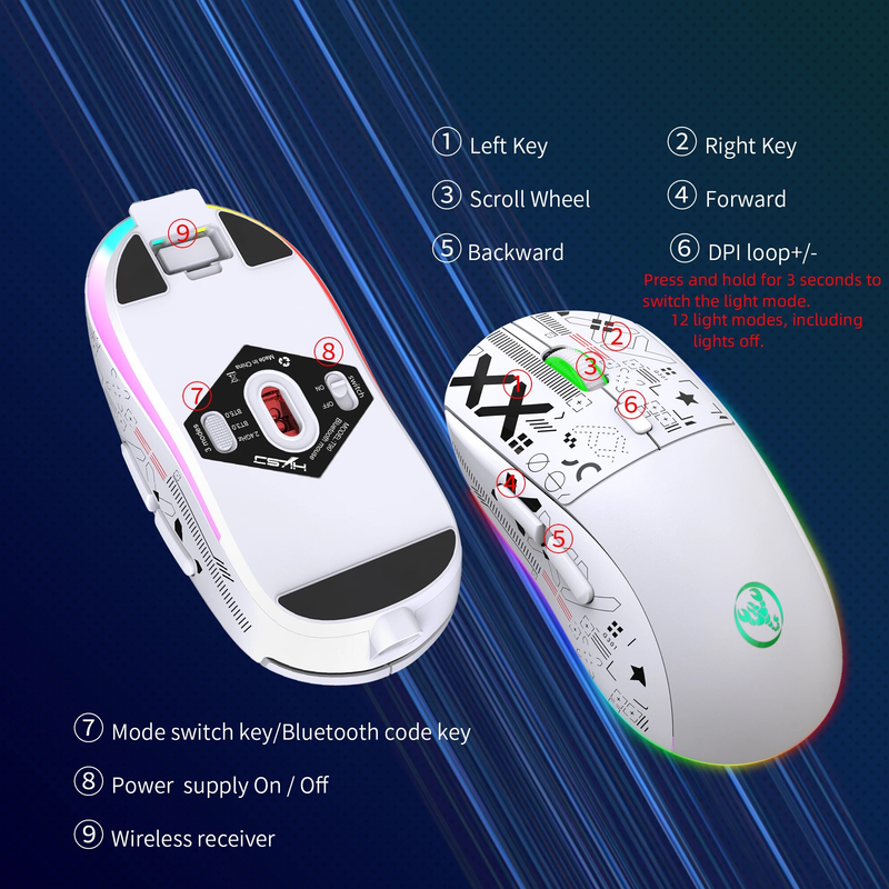 3 režiimiga Bluetoothi mängude taaslaetav 2,4G USB juhtmeta RGB taustavalgustusega hiir iPadi tahvelarvuti sülearvutile_voghion.com