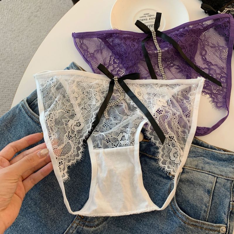 LuvBox, nuove mutandine sexy in pizzo viola in stile giapponese per donna, design di nicchia con strass e catena, cavallo aperto, cavo_voghion.com
