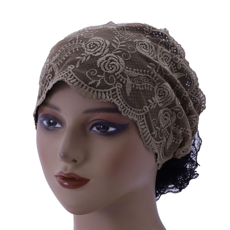 Sommer-Duttmütze mit Spitzenstickerei – Modisches Kopftuch mit verstellbarem Haarband (Neues Design)_voghion.com