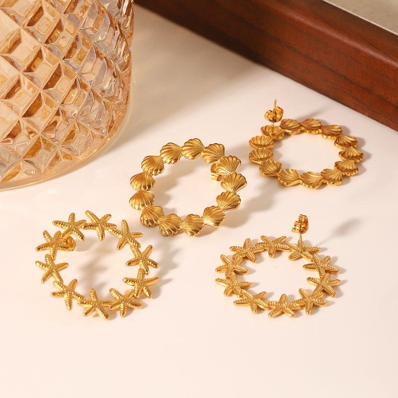 Runde Starfish Shell Stud Ohrringe Für Frauen Edelstahl Geometrische Earing Sommer Mode Schmuck Party Zubehör Geschenk_voghion.com