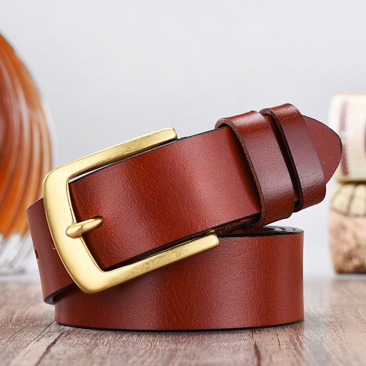 Men's Top Layer Genuine Leather Buckle Pants With Versatile Casual Wide Cowhide Belt For Men_voghion.com