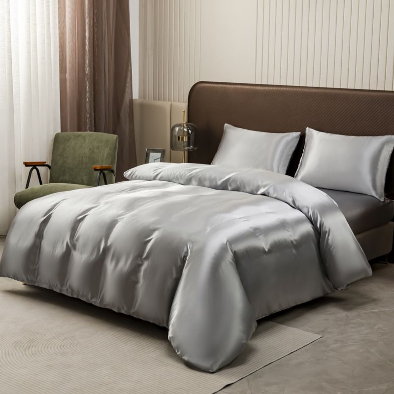 Simulated Silk Satin Set Bedding Quilt Cover Three Piece Set Pure Color Washed Silk_voghion.com