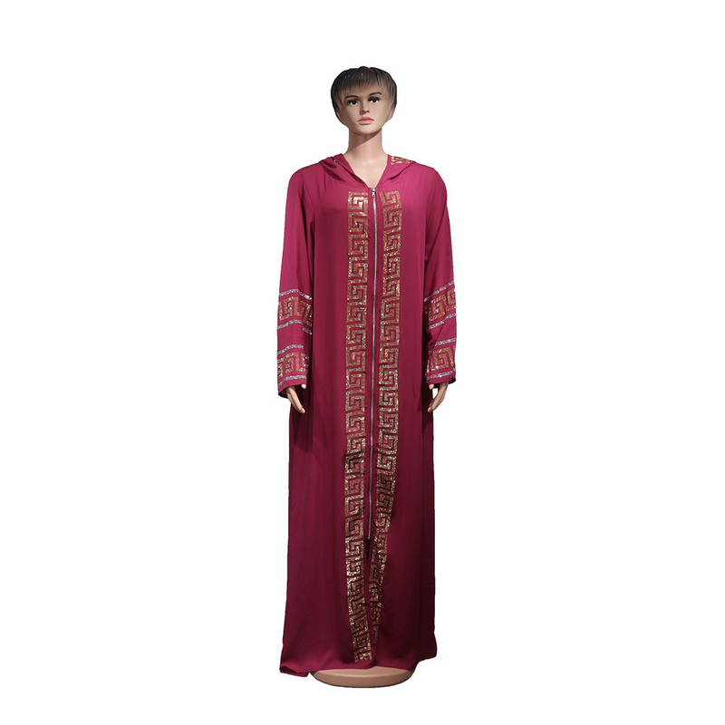 Dammekleedung ethnesch Kleeder grouss Schaukelkleid Moslem Stil Kleed fashionable Diamant mat Hut_voghion.com