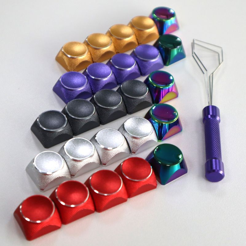 Xinweiqing 5Pcs Key Electroplated Gradient Color Ergonomic Metal Computer Mechanical Keyboard Caps with Keycap Puller_voghion.com