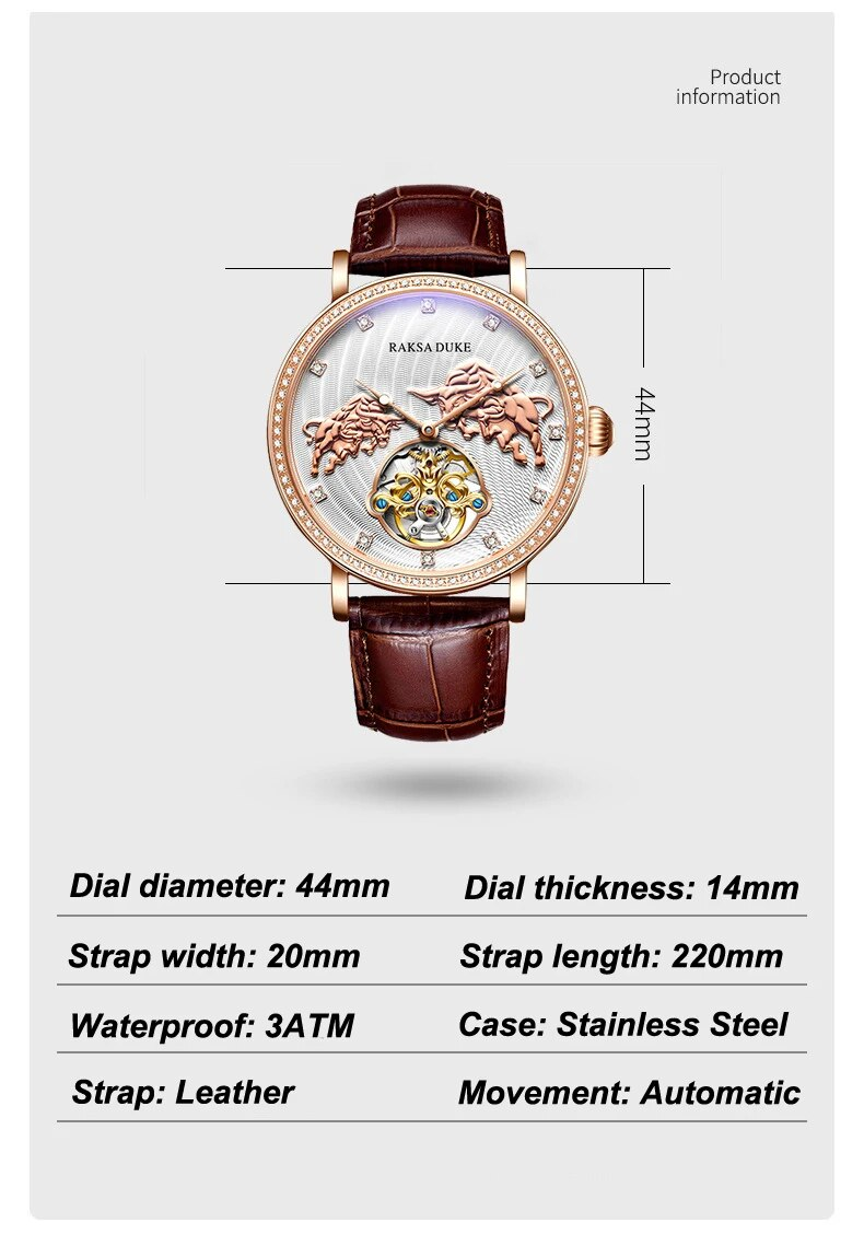 3D Cow Pattern es For Men Luxury Classic Automatic Mechanical Clock Tourbillon Sport Waterproof Wrist_voghion.com