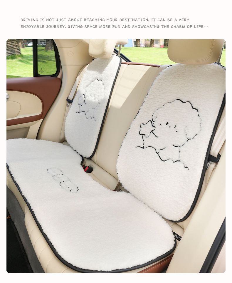 Car seat cushion Lamb wool cartoon embroidered car seat cushion with non-slip warm car creative black and white dog car seat cover_voghion.com