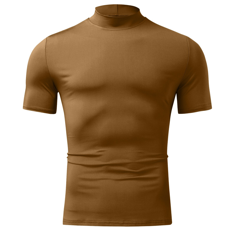 2023 herbst und Winter Hohe Kragen Kurzarm T-shirt männer Unterlage Einfarbig Top_voghion.com