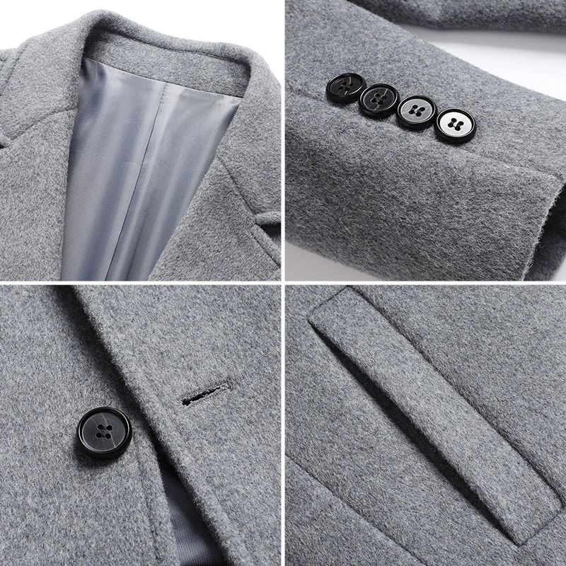Trench lungo sopra il ginocchio da uomo, in lana, alla moda, per autunno e inverno, monopetto, in cashmere e lana_voghion.com