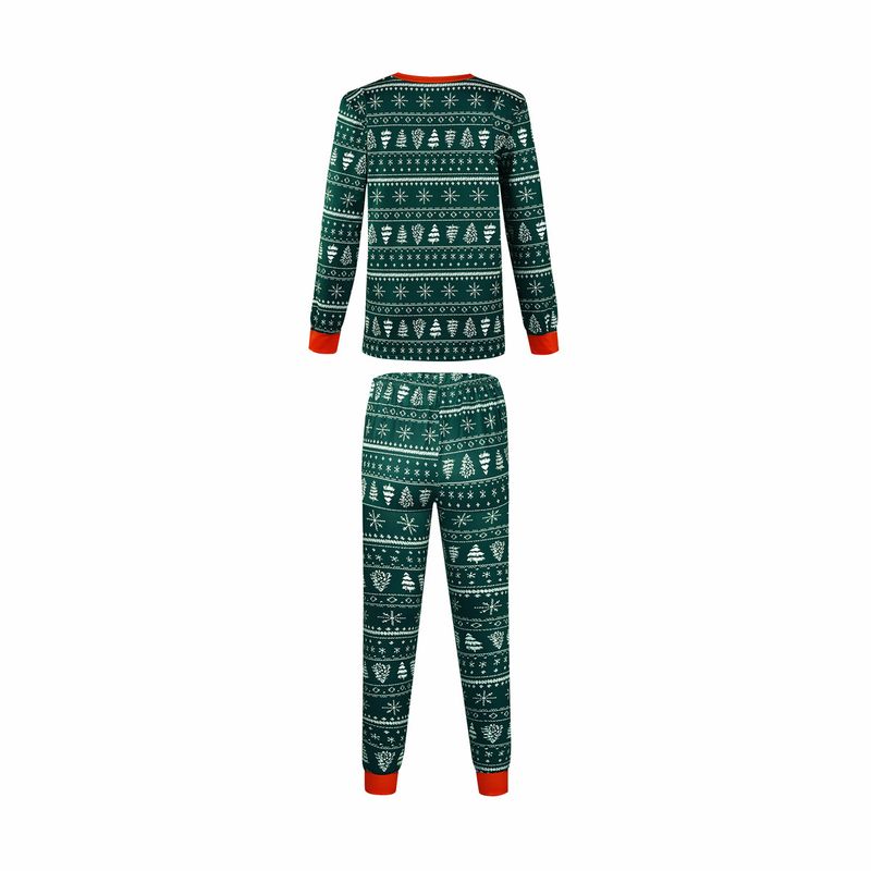 Çok Satan Noel Ebeveyn Çocuk Kıyafeti Noel Ağacı Baskılı Dikiş Kontrast Renk Ev Giyim Pijama Takımı_voghion.com