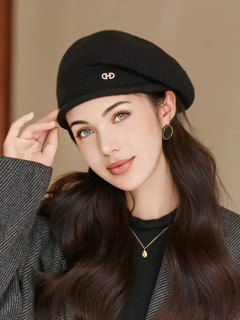 New Arrivals Autumn Winter Simple Premium Feel Sweet Cool Versatile British Painter Style Beret Warm Windproof Mushroom Hat Elegant_voghion.com