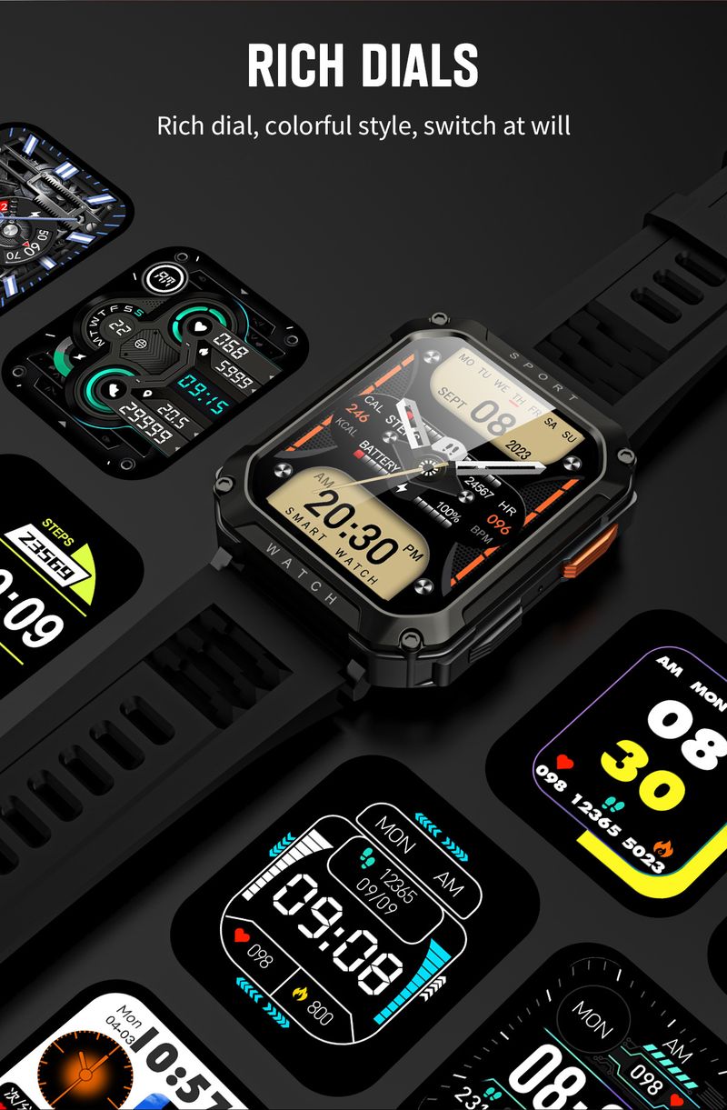 Smart sports waterproof watch Bluetooth multi function blood pressure heart rate detection bracelet for men_voghion.com