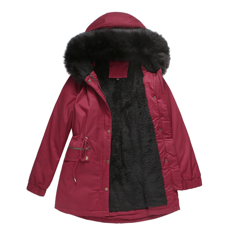 Abbigliamento da donna per superare la giacca imbottita in pile con collo in pelliccia, cappotto caldo con cappuccio, giacca imbottita ampia_voghion.com