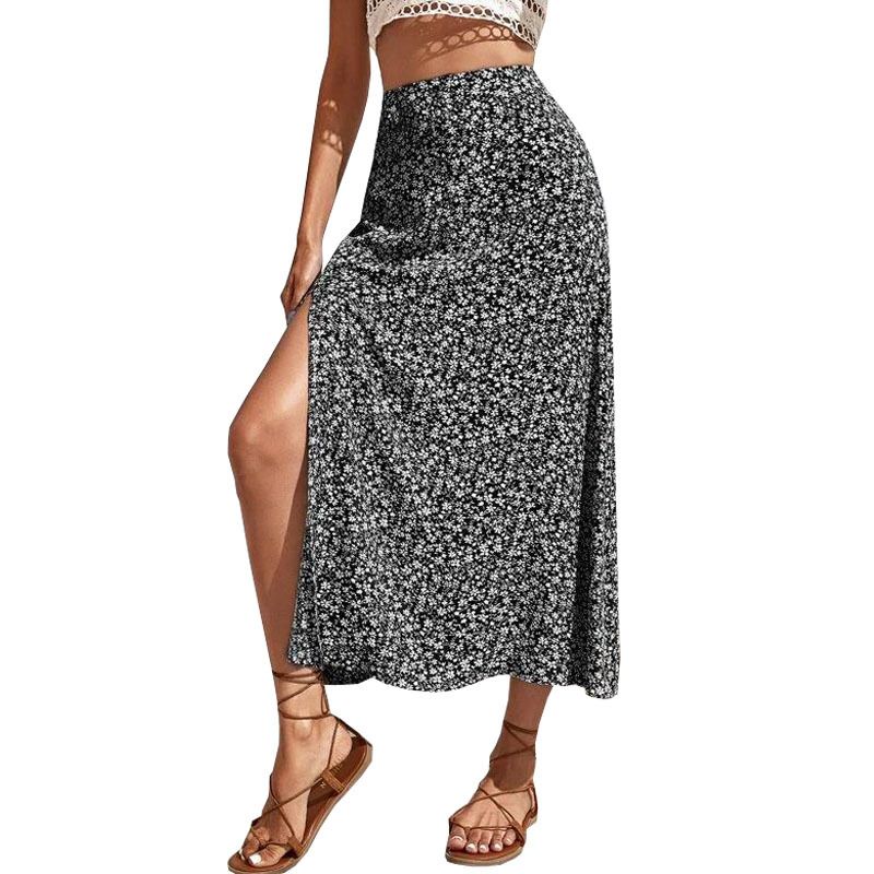 Women's Clothing Floral Skirt Slit A Line Hip Wrapped Long Skirt_voghion.com