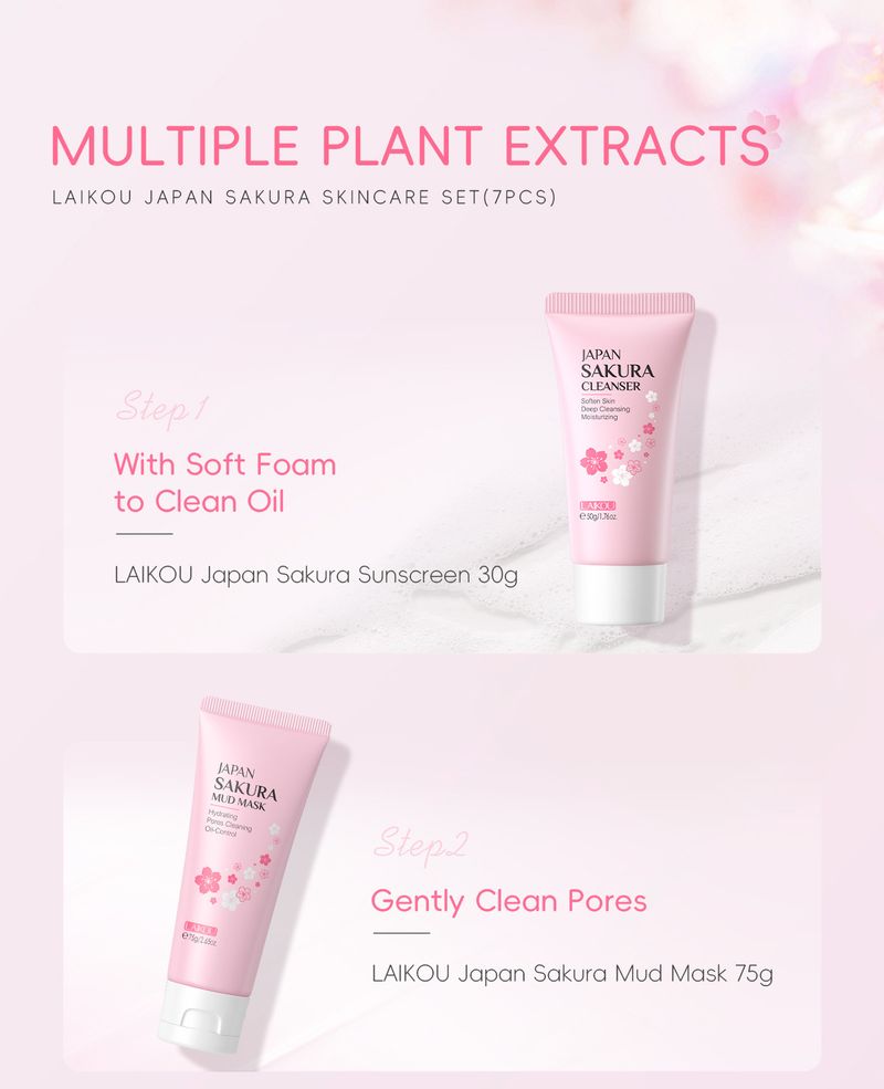 Κιτ περιποίησης προσώπου με μάσκα λάσπης 7 τεμαχίων για καθαρισμό δέρματος Laico Japanese Sakura_voghion.com