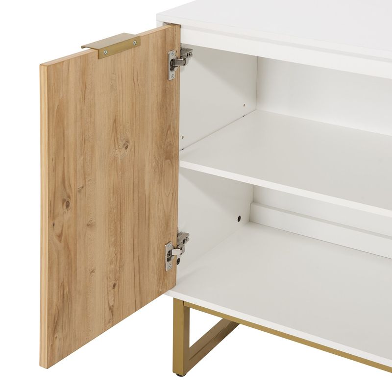 White And Gold Storage Cabinet With 2 Doors, Modern Buffet Sideboard Cabinet With Storage,Accent Cabinet For Living Room, Dining Room, Entryway_voghion.com