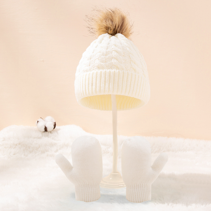 Baby clothing wool monochrome twist warm children's hat scarf gloves two or three sets_voghion.com