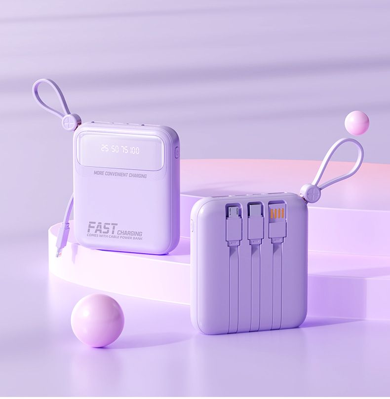 20000mAh Portable Power Bank With Built-in Cables, Compact & Fast Charging, LED Display, Multi-Protection For IPhone Android Devices_voghion.com