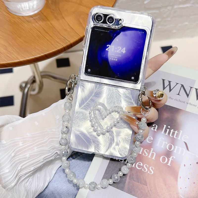 Han Feng Stereo Love Feather Yarn Case for Samsung Z Flip5 Transparent ZFlip4 Protective Case Transparent Hard Case_voghion.com