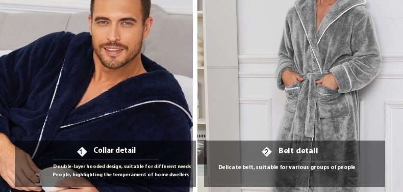 Bequeme Baumwollflanell-Schlafanzüge für Herbst und Winter, luxuriöse, offen gewebte Modelle für Paare, warme Herrenbademäntel, Nachtwäsche_voghion.com