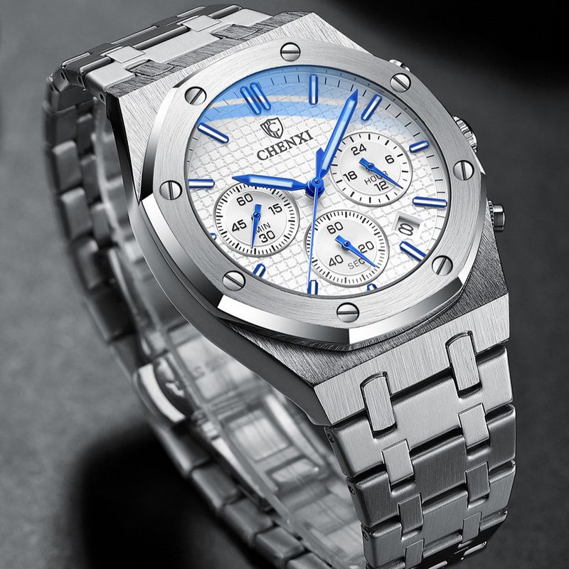 Orologio da uomo sportivo multifunzionale con cinturino in acciaio e calendario al quarzo, impermeabile, regalo giornaliero per compleanno, anniversario, San Valentino_voghion.com