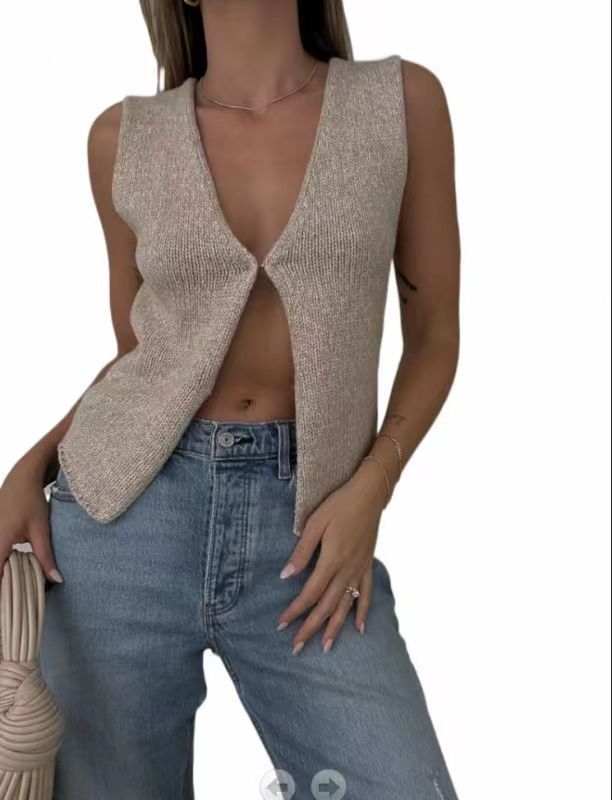 Cardigan tricoté sans manches pour femme, vêtement d'été tendance_voghion.com