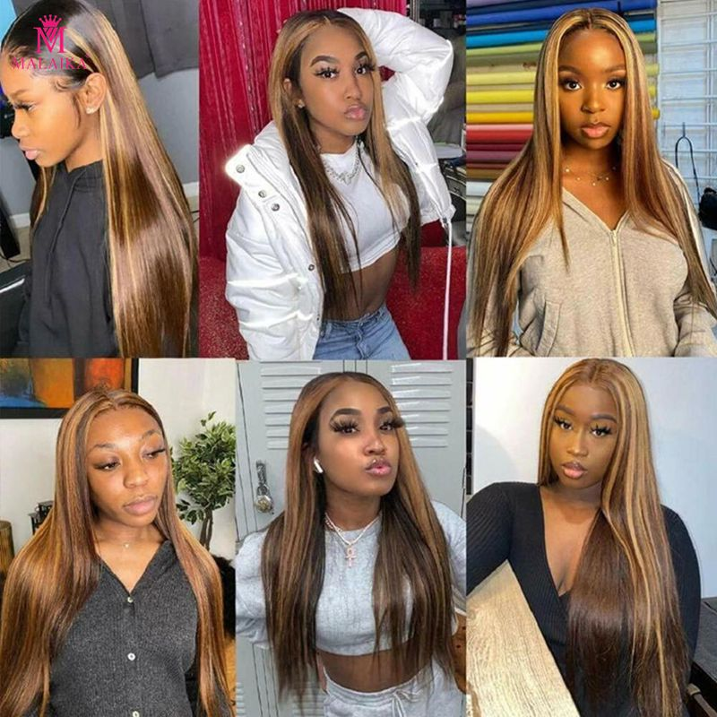 Highlight Lace Front Wigs Human Hair Pre Plucked 22 Inch 13x4 Lace 4/27 Ombre Lace Front Wigs 180% Density Colored Straight Lace Frontal Wigs_voghion.com