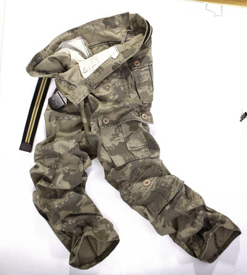 Forår Efterår Vask Multi-Pocket Camouflage Overalls Herre Bomuld Militæruniform Bukser Herre Baggy Cargo Bukser Herre (Uden Bælte)_voghion.com
