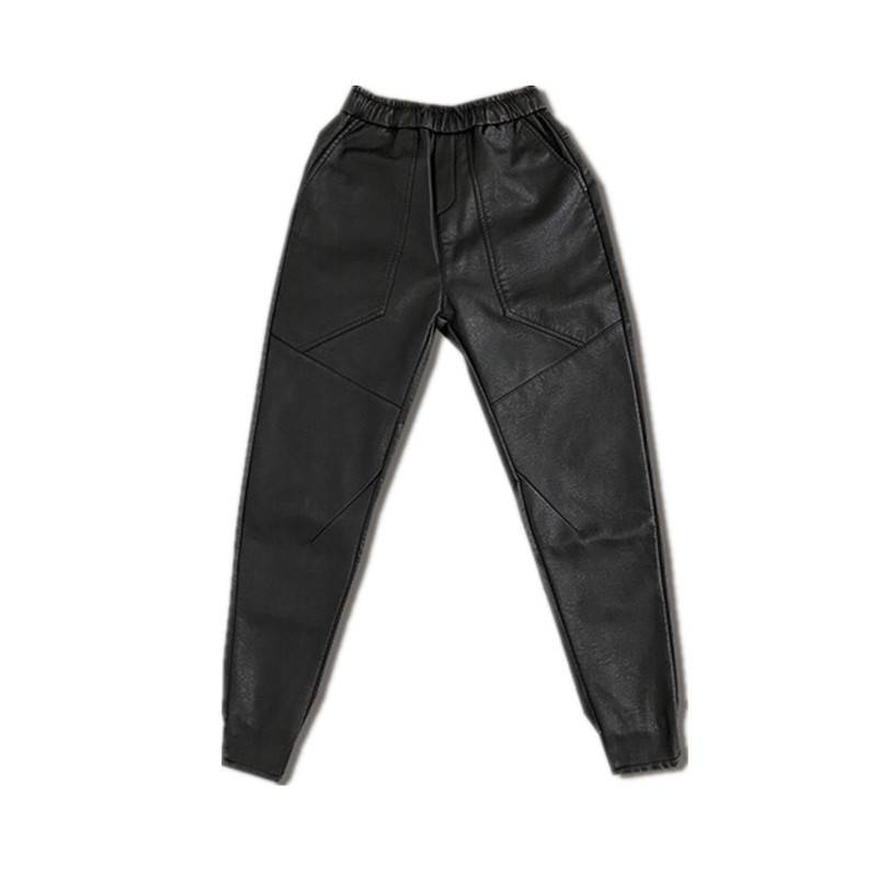 Pantaloni da motociclista in pelle elastica casual ispessita in velluto da uomo, pantaloni dritti, antivento, impermeabili, caldi, con polsini_voghion.com