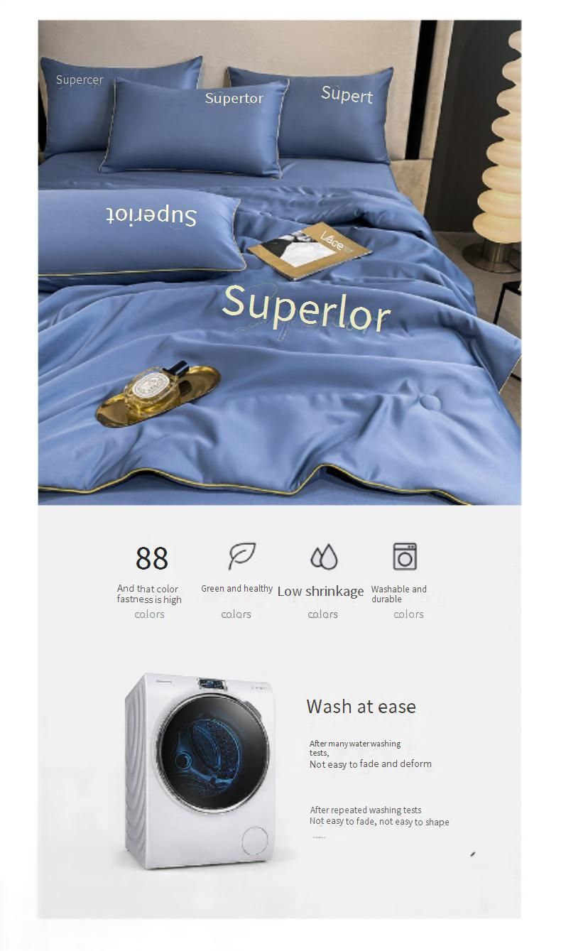 Home Textile Summer Washable Cool Quilt Four Piece Set Embroidery Ice Silky Air Conditioning Quilt_voghion.com