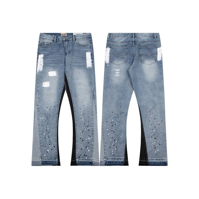 Jeans dritti a gamba larga con cuciture High Street, effetto retrò rovinato, schizzi di inchiostro_voghion.com