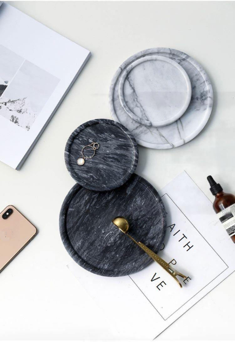 Schwarz-weißes Tablett aus natürlichem Marmor – Schmuck- und Kosmetikständer mit Rille, Heimdekor, luxuriöse Servierschale aus Stein, eleganter Kosmetik-Organizer_voghion.com