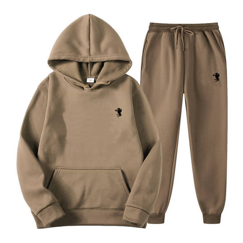 Solid Color Hoodie Set With Threaded Bottom For Men's And Women's Casual Sportswear, Sweatpants, Letter Hoodie, And Sweatpants Set_voghion.com