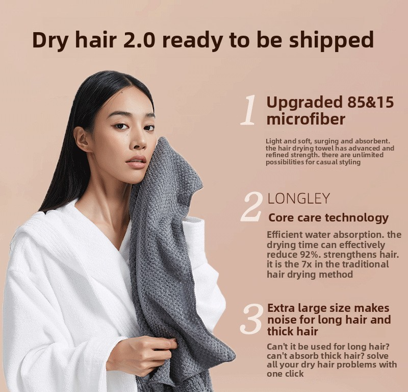 Asciugamano per capelli in pile di corallo di alta qualità – Ultra assorbente, extra spesso e grande (63x105 cm) per un'asciugatura rapida – Grigio, marrone, rosa, blu, viola_voghion.com