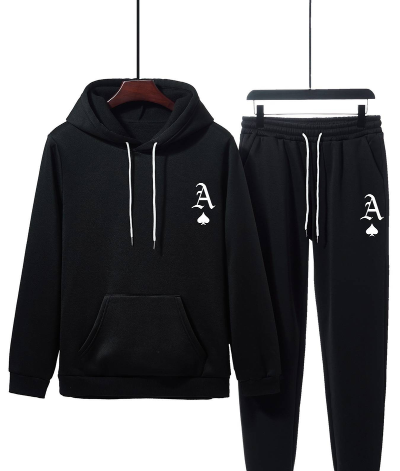 Conjunto de sudadera y jogger estampados para hombre, chándal de invierno cálido con forro polar y chaqueta con cremallera, ropa informal de calle._voghion.com